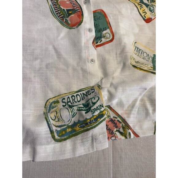 Jane + Delancey Sardine Print Shirt Women’s L Linen Blend Button Up - Picture 6 of 10